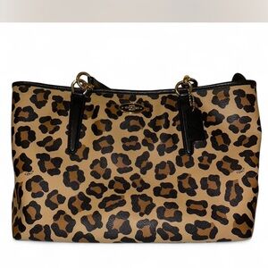 Coach Black and Tan Leopard Print Tote